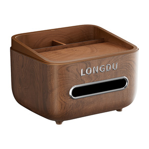 Longdu Tissue Box Walnut Wood Grain Multipurpose Organizer For Bathroom <b>Desk</b> Storage - Product Image 3