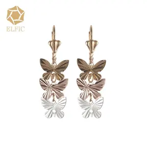 Elfic Popular Jewelry Gold Plated Hoop Earrings Butterfly Earrings Aretes de Aro Joyeria de Mariposa Aretes