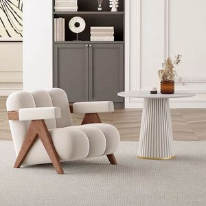 Sillón Individual Nórdico Simple <span class=keywords><strong>de</strong></span> Tela <span class=keywords><strong>de</strong></span> Terciopelo para Ocio con Patas <span class=keywords><strong>de</strong></span> Madera Maciza para Recepción o Sala <span class=keywords><strong>de</strong></span> Estar - Product Image 2
