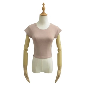 Nouveau t-<span class=keywords><strong>shirt</strong></span> d'été une pièce personnalisé à manches évasées hauts ajustés doux t-shirts moulants pour femmes - Product Image 3