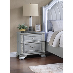 Elegance Gray Finish 2 <b>Drawer</b> Nightstand Decorative Glitter Front Bedside Table Bedroom <b>Storage</b> - Product Image 1