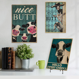 Plaque décorative en métal Putuo : impression amusante poulet, vache, repas – Décoration <span class=keywords><strong>murale</strong></span> style ferme - Product Image 1