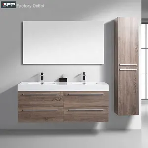 Mueble de baño moderno de granito y madera, mueble pequeño con espejo