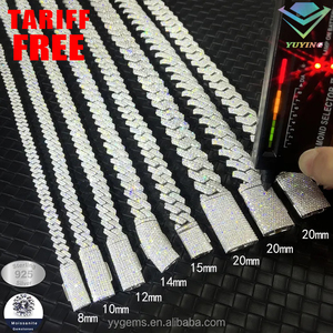 Dây chuyền kim cương Moissanite VVS 2 hàng, rộng 8mm-15mm, bạc nguyên chất S925, kiểu dây Cuban Link Hiphop, trang sức thời trang - Product Image 4