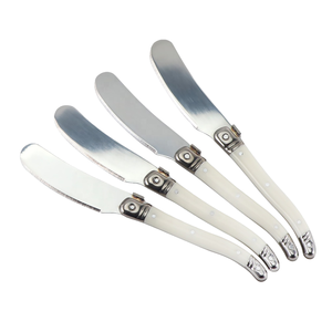 Couteau à beurre <span class=keywords><strong>Laguiole</strong></span> en acier inoxydable avec manche en plastique blanc, spatule à beurre multifonctionnelle, épandeur de confiture, trancheur à gâteau, trancheur à <span class=keywords><strong>fromage</strong></span> - Product Image 4