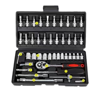 Jeu de 46 clés à douille Matériel Acier au chrome vanadium à main Outils de réparation automobile ensemble boîte articles ménagers