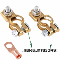Kit de connecteurs de borne de batterie automobile, bornes en cuivre pur à borne supérieure avec couvercles + 6 bornes annulaires en cuivre à surface polie