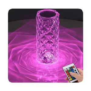 NEW LED Rose Crystal Table Lamp Rechargeable Lamp USB Romantic LED Rose Desk Lamps RGB 16 Colors Battery Small Living Room 20 80