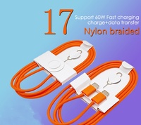 Cable de Carga Rápida Tipo-C de 60W y 5A, Trenzado de Nailon Naranja, Conductor de Cobre Puro BZ-i17 OEM/ODM para iPhone y Banco de Energía