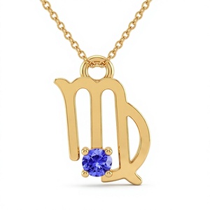Collar con Colgante de Latón Chapado en Oro del Signo Virgo, con Circonita Cúbica de Corte Brillante y Cadena de Caja, Joyería para Uso Diario, Unisex, para el Mes de Agosto - Product Image 1