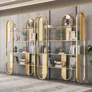 Stainless steel creative bookshelf simple living room display rack office glass partition storage rack light luxury