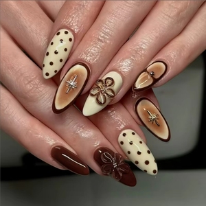 Faux ongles en acrylique faits à la main, style français, carrés, amande, fleurs 3D roses, vente en gros, ongles à presser de créateur - Product Image 4