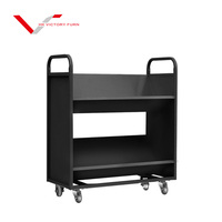 Chariot de livre Double face en métal en forme de v, chariot sur roues, 2 niveaux, bibliothèque, littéraire, chariot mobile, chariot pour documents et bureau