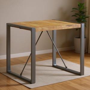 Mesa de Comedor de Madera de Mango Rústica de 31.5 x 31.5 x 29.5 Pulgadas con Patas de Metal, Diseño Industrial Moderno, Muebles para el Hogar - Product Image 2