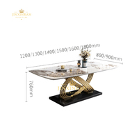 Ensemble Table et Chaises de Salle à Manger Modernes Rectangulaires en Acier Inoxydable et Pierre Frittée, Design Unique de Luxe