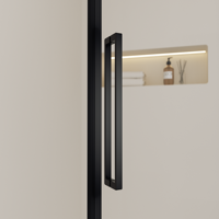 Kamar Mandi Sudut Modern dengan Pintu Berengsel, Bingkai Hitam Matte Bentuk Berlian, dan Kaca Mudah Dibersihkan