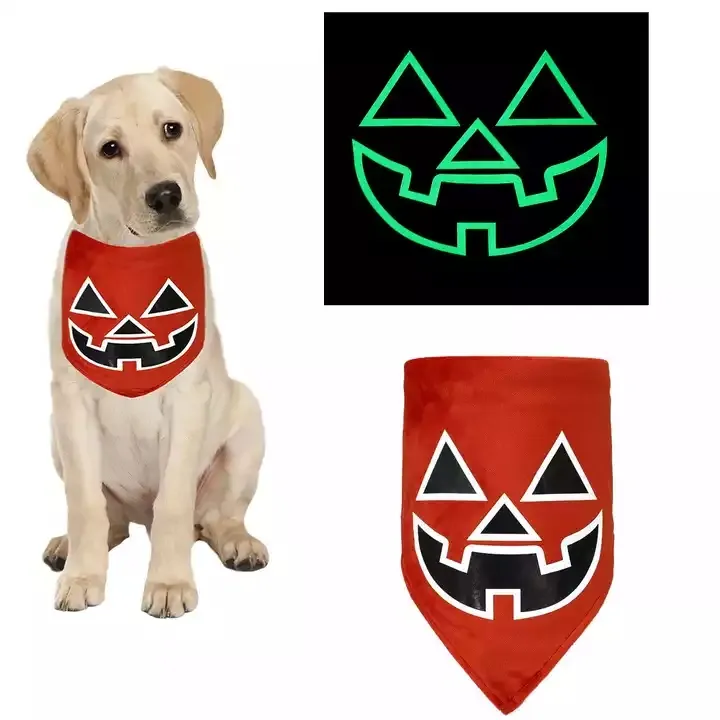 Bandana De Cão De Alta Qualidade Personalizado Desenhos Animados Impressão Noctilucent Multi Color Bandana De Cão De Halloween Personalizado