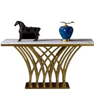 Ensemble de table console moderne en acier inoxydable avec plateau miroir doré, fonction pliable, pour la maison, le salon, l'entrée, le couloir, la villa