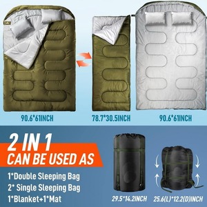 <span class=keywords><strong>Sac</strong></span> <span class=keywords><strong>de</strong></span> <span class=keywords><strong>couchage</strong></span> imperméable pour <span class=keywords><strong>2</strong></span> <span class=keywords><strong>personnes</strong></span>, pour le camping en hiver par temps froid, avec tissu en nylon <span class=keywords><strong>de</strong></span> style enveloppe et rembourrage en <span class=keywords><strong>coton</strong></span> - Product Image 2