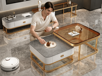 Ensemble de tables basses gigognes mobiles en métal avec plateau en dalle de pierre, style minimaliste moderne et luxe léger
