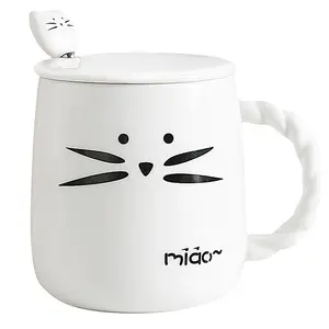 450 мл большой емкости кошка керамическая ложка с крышкой мультяшная черно-белая кружка кофейная чашка