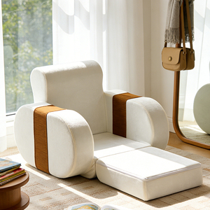 Sillón Infantil Nórdico de Terciopelo con Ribete Acanalado en Contraste, Silueta Redondeada, Cómodo y Suave - Product Image 4