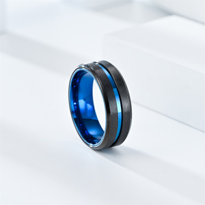 스테인리스 블루 라지 링 8mm 럭셔리 우아한 커플 약혼 결혼 반지 - Product Image 3
