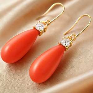 Orecchini Pendenti Decorati con Salmone e Corallo Rosso, Ornamenti Vintage da Indossare per Spose e Uso Quotidiano - Product Image 4