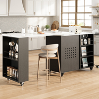 Table de cuisine contemporaine extensible et pliable Mesa Isla De Cocina, îlot de cuisine portable avec étagères de rangement