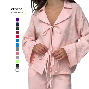 थोक कपास की लंबी आस्तीन पजामा सूट क्लासिक 2-टुकड़ा लाउजेवियर महिलाओं के स्लीवियर - Product Image 1