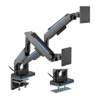 Bras de moniteur de jeu LDT61-C024L avec lumière RVB Support de bureau à double écran à ressort à gaz pour moniteur robuste pour 17 "-35"