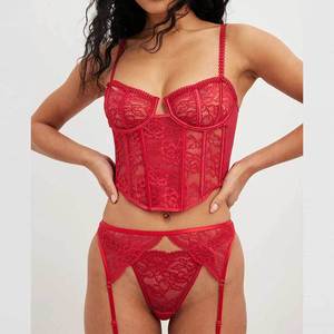 Vente en gros d'usine : Ensemble trois pièces de lingerie sexy pour femme, style demoiselle d'honneur, avec <span class=keywords><strong>porte</strong></span>-jarretelles et dentelle transparente - Product Image 1