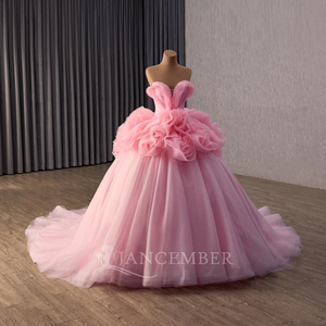 251106 Robe de Quinceañera Princesse Sweetheart à Volants, Coupe Empire, Broderie de Cristaux Naturels, Dentelle et Perles, Traîne Chapelle, Longueur Ras du Sol, pour Soirée - Product Image 3