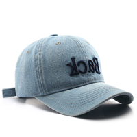 Nouvelle arrivée : Casquette de baseball en denim vintage délavé à 6 panneaux avec broderie 3D style streetwear