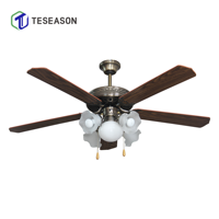 Ventilateur de plafond 52 pouces TS52-5C5L AC/DC avec commande par cordon, 5 douilles E27, pales en bois MDF, finition décorative