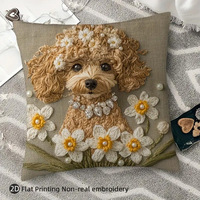 Coussin décoratif pour canapé de salon en peluche courte à imprimé numérique 2D de dessin animé de chien fleuri mignon