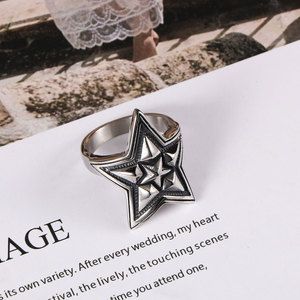 Bague Punk rétro en acier titane pour hommes, bague à cinq branches en forme d'étoile, bijoux décontractés SA945 - Product Image 1