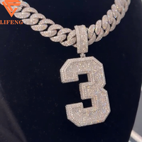 Pendentif Hip Hop Iced Out avec 3 chiffres en Moissanite, en Argent Sterling 925, personnalisé pour Chaîne Cubaine