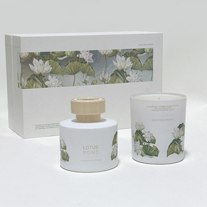 Modern Style <b>Cylinder</b> <b>Glass</b> and Plastic High Quality Custom White Lotus Diffuser Set for Gift - Product Image 5