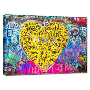 Arte de la calle de estilo americano para decoración del hogar, pintura con corazón, grafiti, lienzo, arte de pared, gran oferta