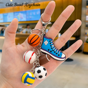 Mixed Sports Balls Wholesale 3D Basketball Soccer Shoes Bead Keychains Bulk Rubber Charms Bag Accessories Best Friend Keychain