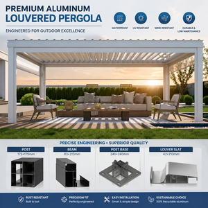 Pergola moderne intelligente en aluminium à lattes effet <span class=keywords><strong>bois</strong></span> avec éclairage RGB contrôlable par application et capteur de pluie automatique - Product Image 4