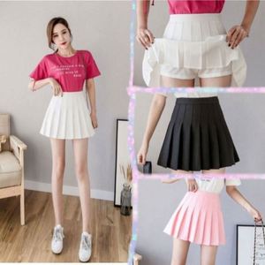 Mini-jupe plissée rose unie en fibre de polyester respirante à taille naturelle pour femme, collection Printemps-Été 2025, style coréen - Product Image 1