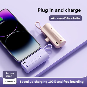 Pocket ngân hàng điện 5000mAh nhỏ xách tay 5V 2A sạc nhanh được xây dựng trong Loại-C cáp dễ thương Pin gói cho iPhone - Product Image 3
