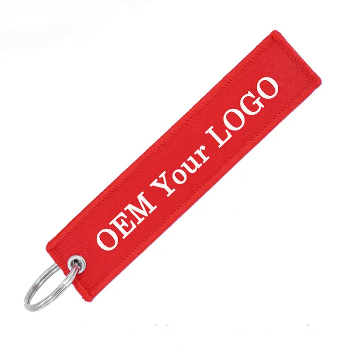 Logo Tùy Chỉnh Tên Thời Trang Thêu Canvas Keychain Móc Chìa Khóa Nhẫn Hàng Không Đàn Ông Bộ Sưu Tập Thêu Hành Lý Thẻ Quà Tặng