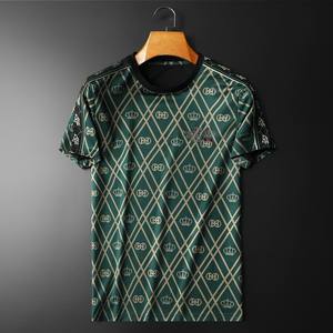 Camiseta de Verano de Algodón Puro Cómoda con Estampado de Letras para Hombre, Camiseta de Manga Corta Verde Moderna con Estampado Ajustada - Product Image 1