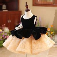 Robe de soirée en velours et tulle pour bébé fille, robe de bal sans manches asymétrique pour tout-petits, robe de princesse pour enfants