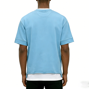 T-shirt da uomo <span class=keywords><strong>nera</strong></span> con design personalizzato e orlo grezzo, streetwear oversize, girocollo a costine, vestibilità squadrata pesante - Product Image 2