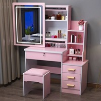 Ensemble coiffeuse de luxe moderne pour chambre à coucher avec miroir LED, meuble de maquillage en bois avec tiroirs, design d'angle pour chambre