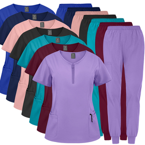 ชุดขัดผิวน้ำหนักเบาใส่สบายมีซิปสำหรับผู้หญิงเสื้อแขนสั้นกางเกงวิ่งพร้อมห้องผ่าตัดทางการแพทย์ในโรงพยาบาลป้องกันริ้วรอย - Product Image 1